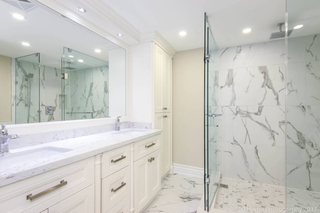 Photo of an renovation project showing a finished interior space without construction materials in view bathroom renovation