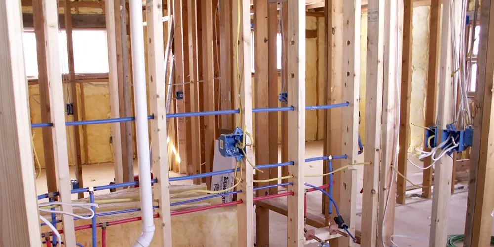 Showing a partially finished interior space with construction materials in view electrics are from mapleelectricsupply.ca